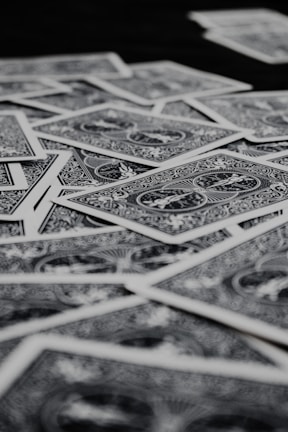 a close up of a lot of playing cards