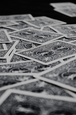 a close up of a lot of playing cards