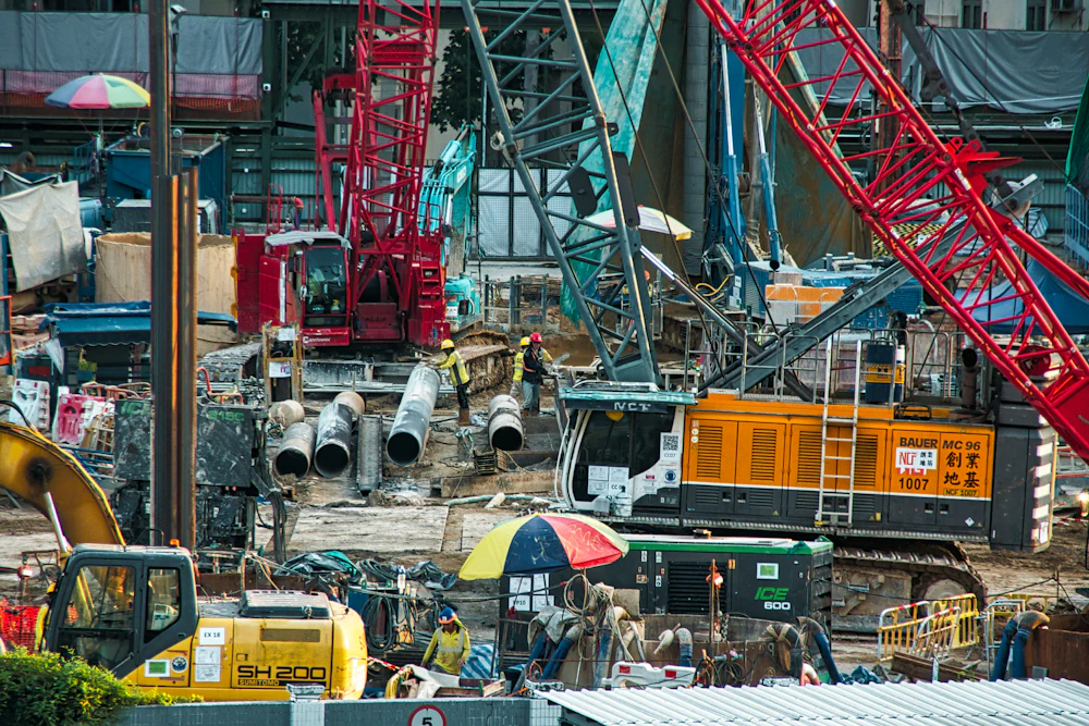 Construction site with a crane and heavy machinery