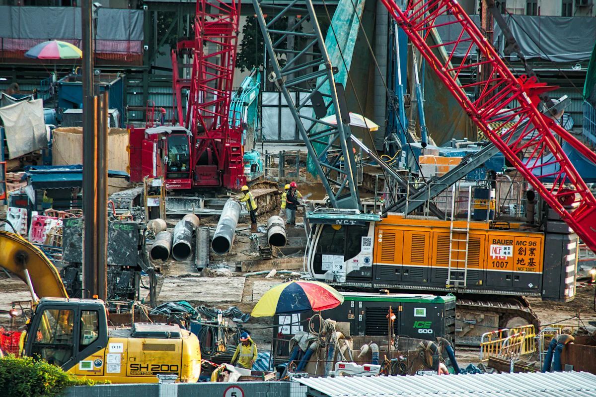 Construction crane and machinery on an active building site