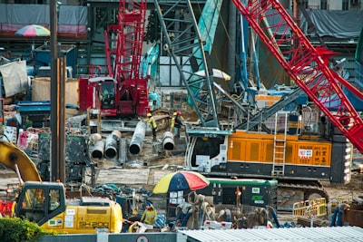 Construction site with crane and heavy machinery