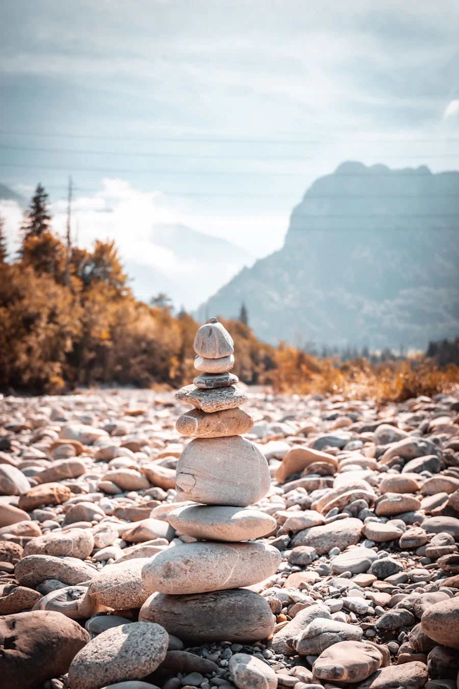 Small stacked stones on a gravel path