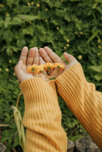 a person holding a flower in their hands