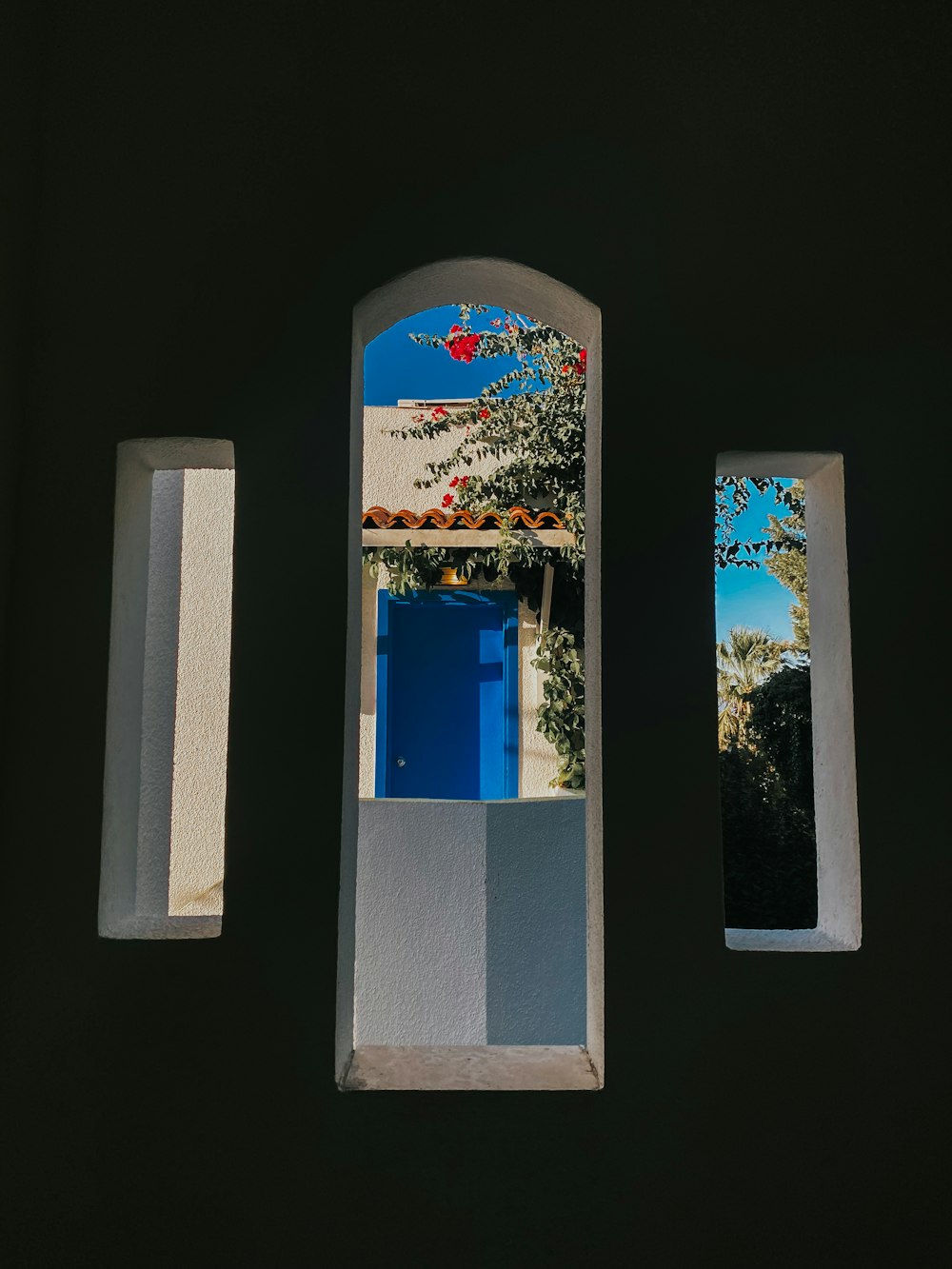 a view of a building through a window