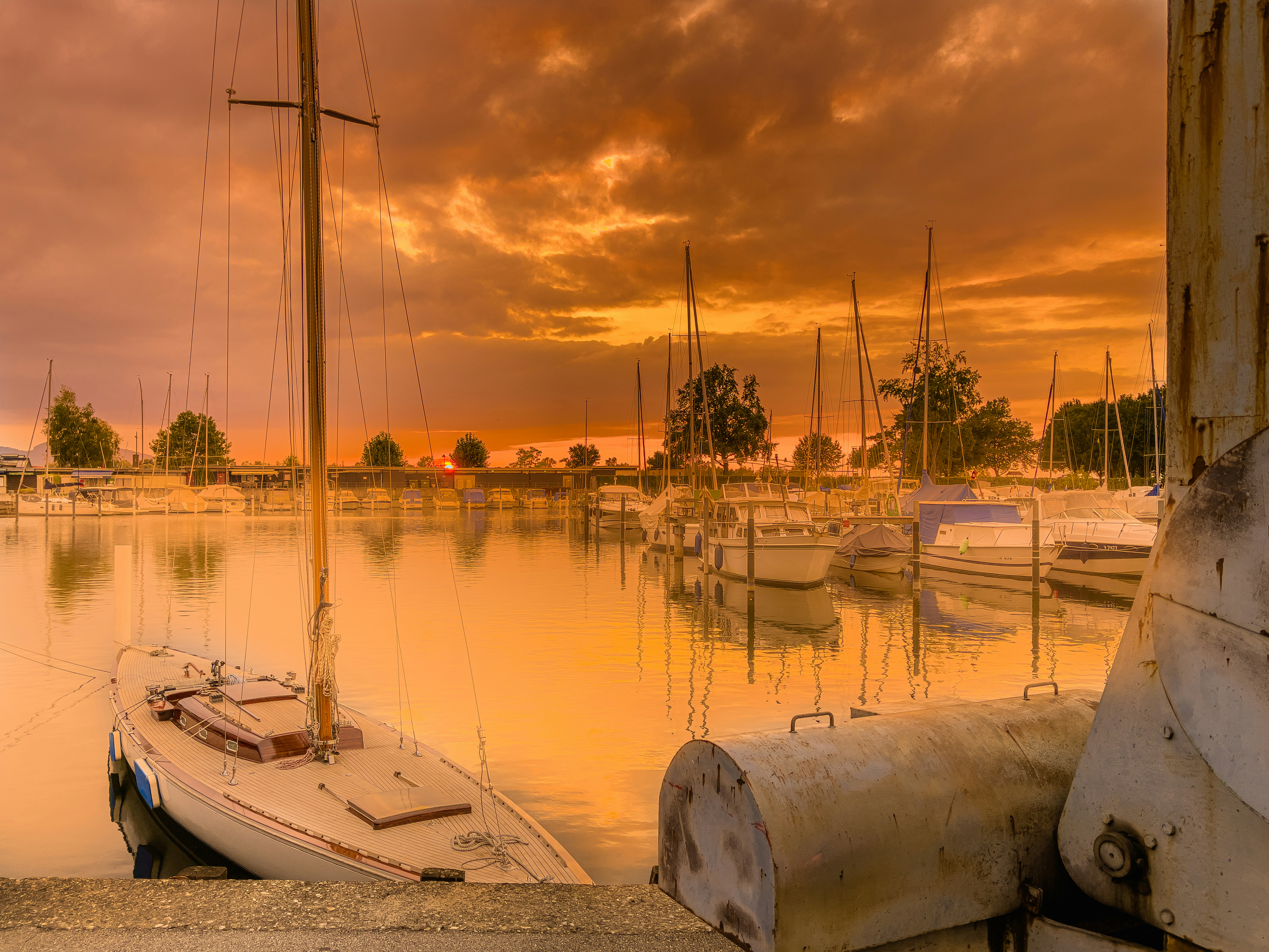 Sun set in a harbour at lake Constance