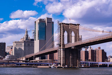 a view of the brooklyn bridge from across the river