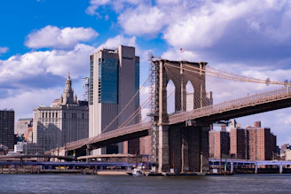 a view of the brooklyn bridge from across the river