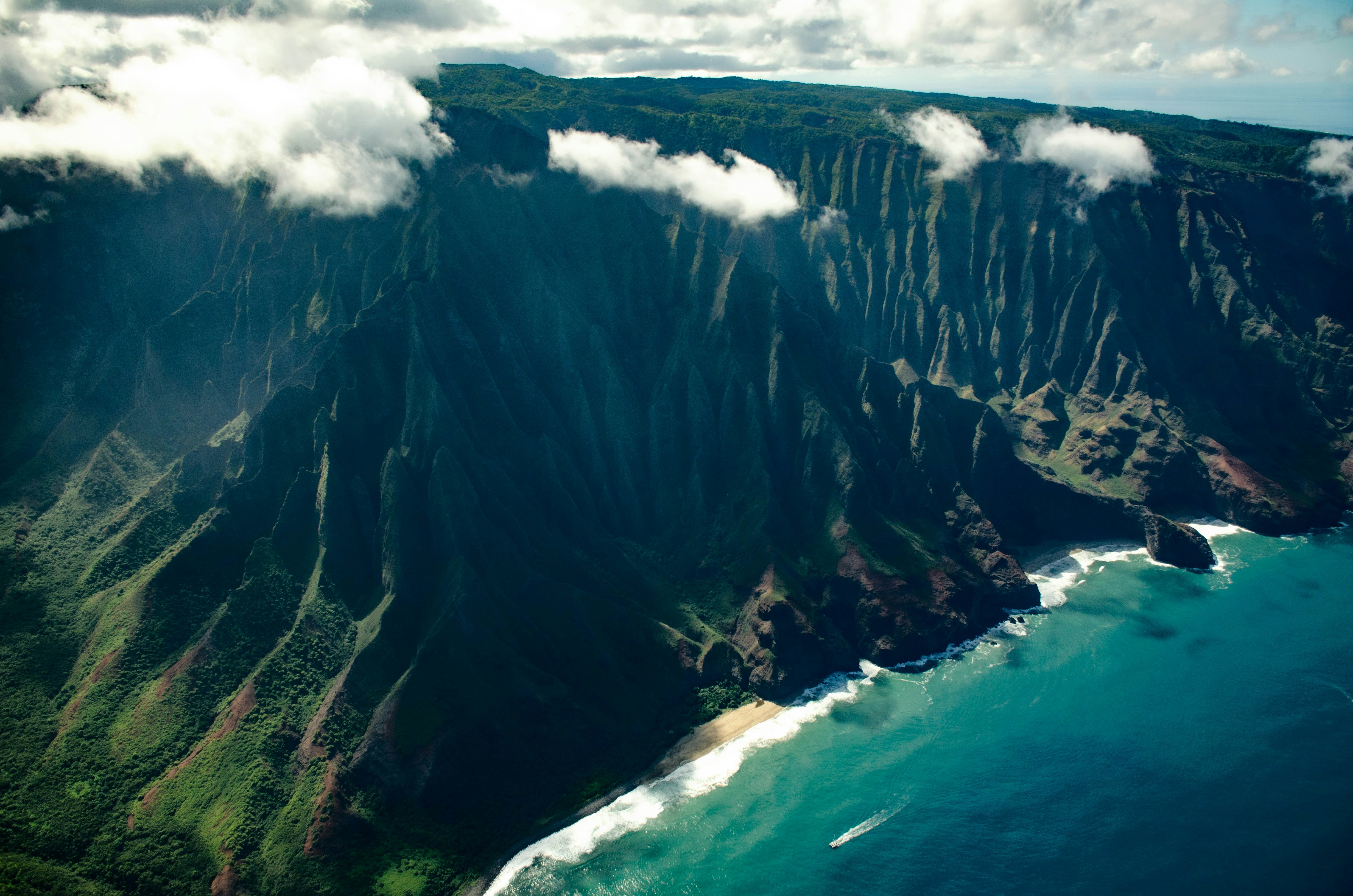 an aerial view of the cliffs and the ocean