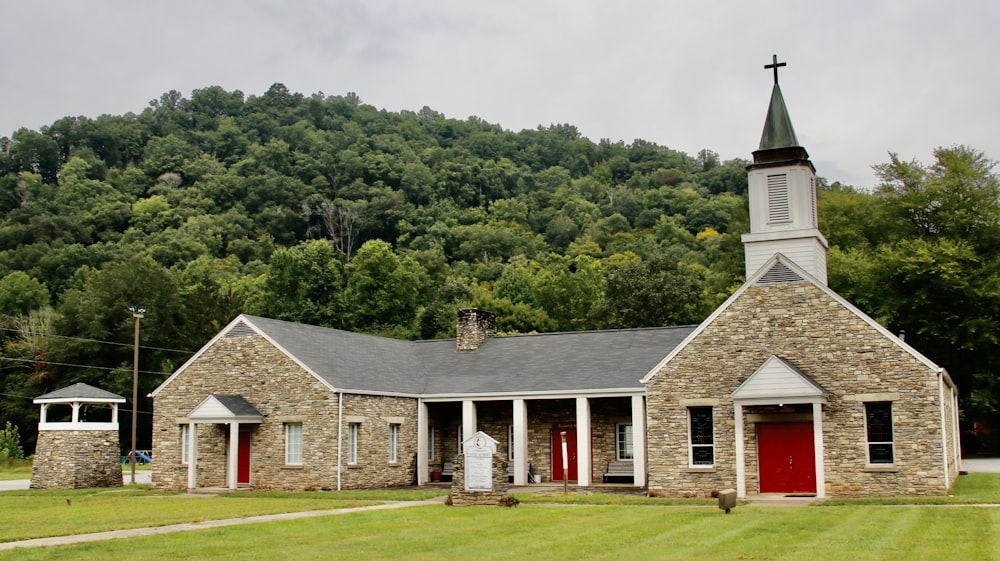 a church with a steeple and a steeple on top of it