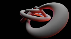 A glowing gold 3D abstract shape with depth shadows on a sleek black background.