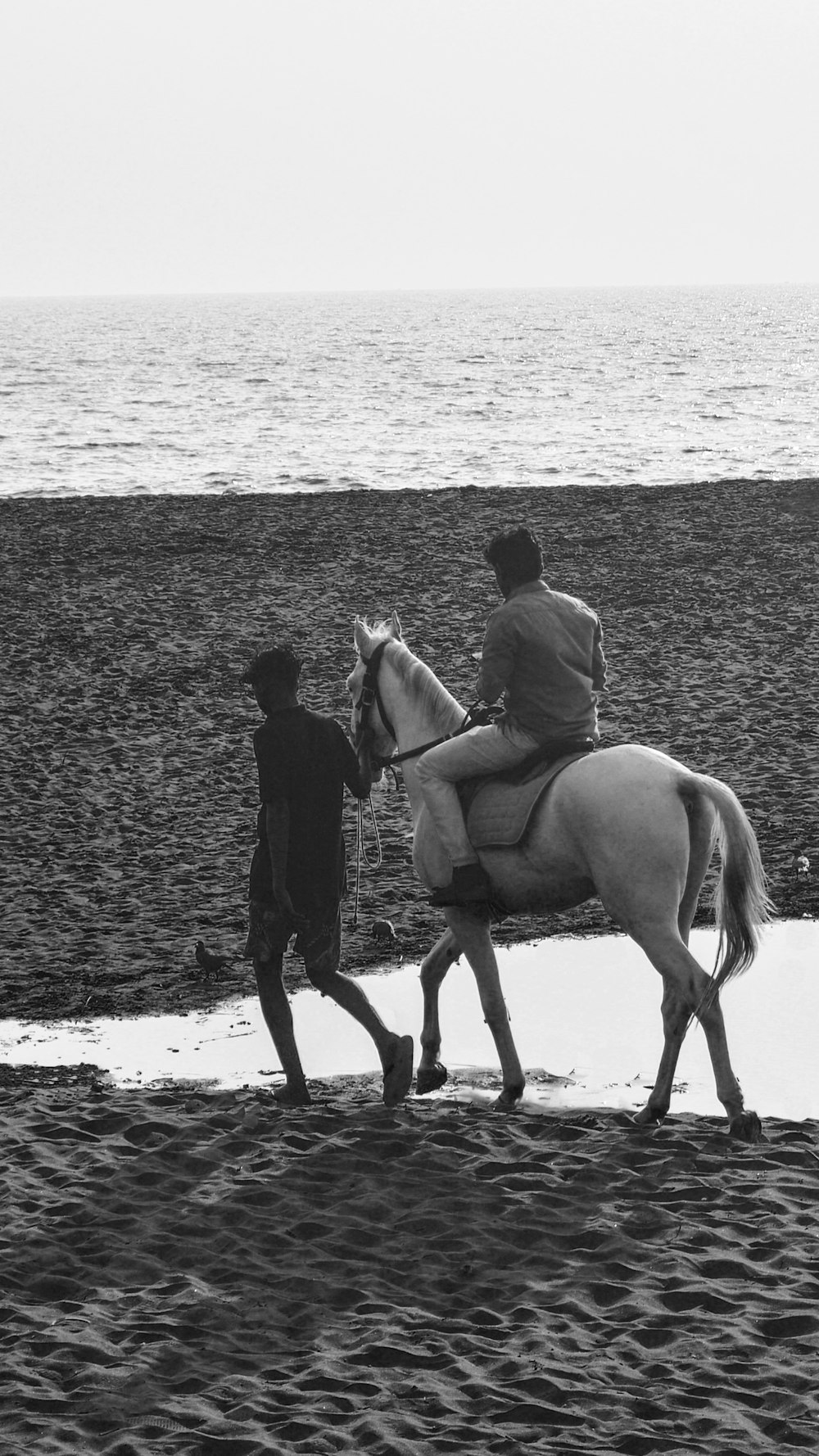 a black and white photo of a person riding a horse