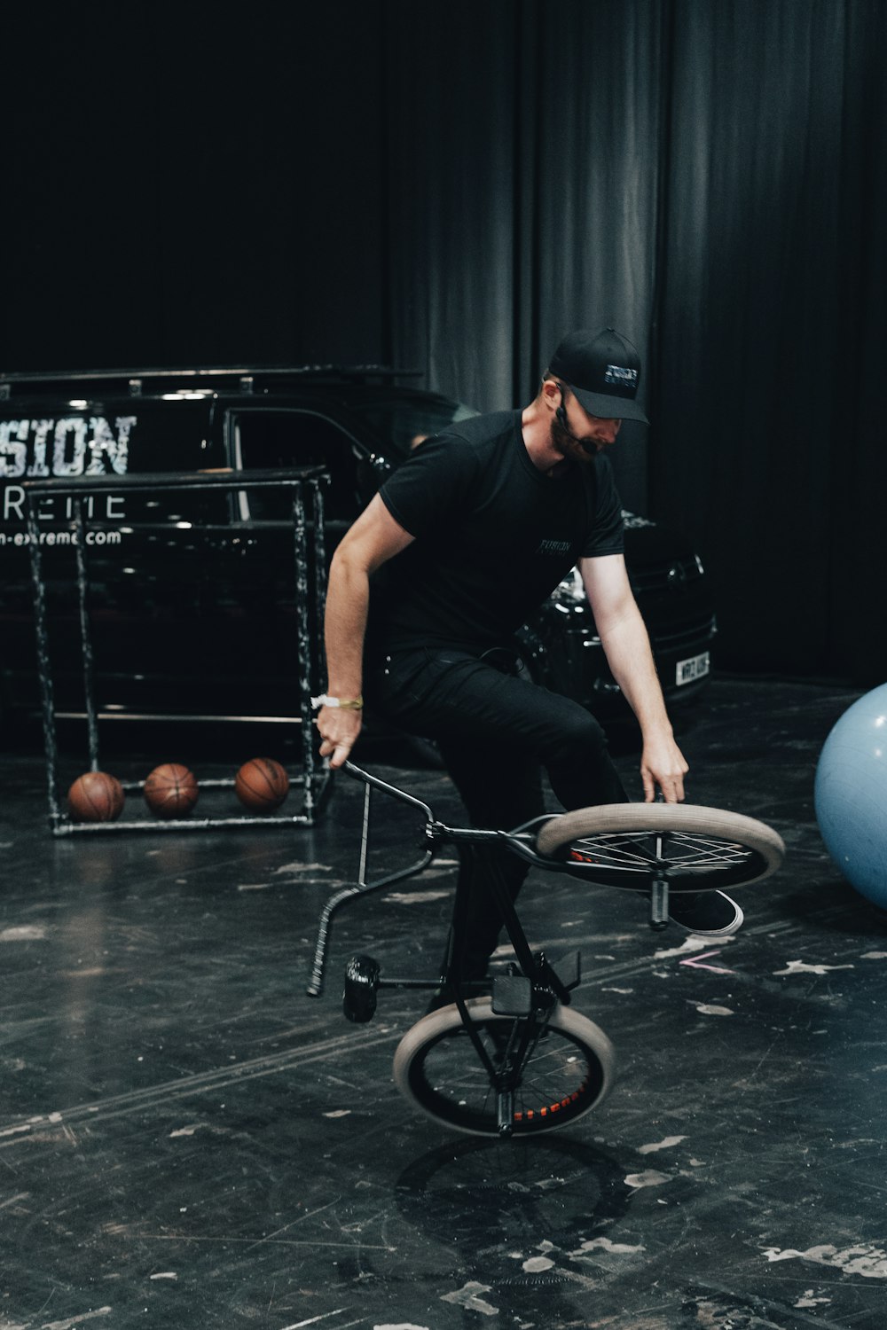 a man is doing tricks on a bicycle