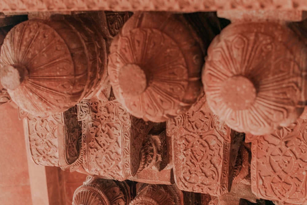 a close up of a bunch of decorative objects on a wall