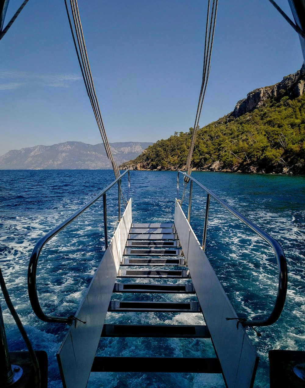 a view of the back of a boat from the deck