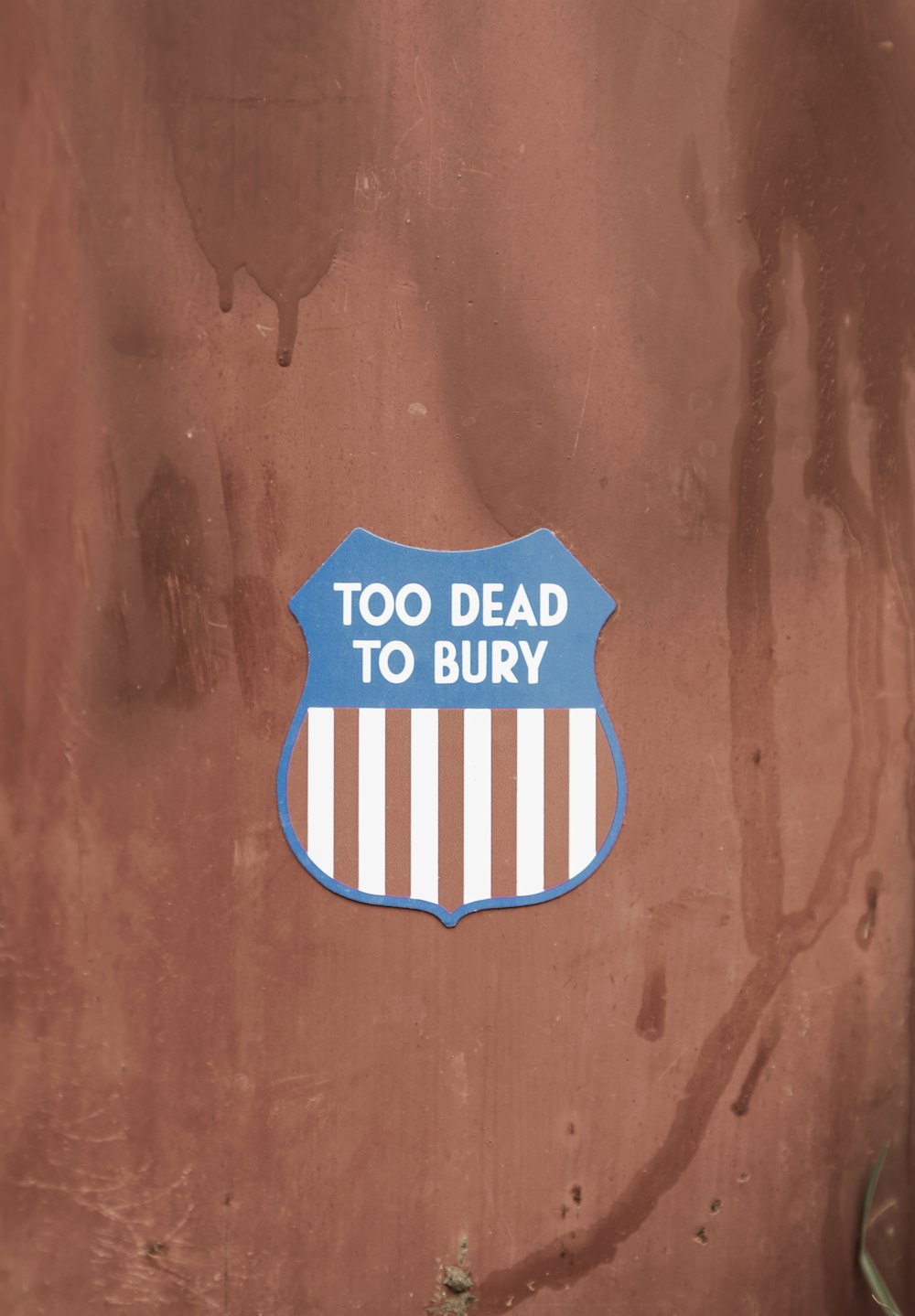 a sticker on the side of a truck that says too dead to bury