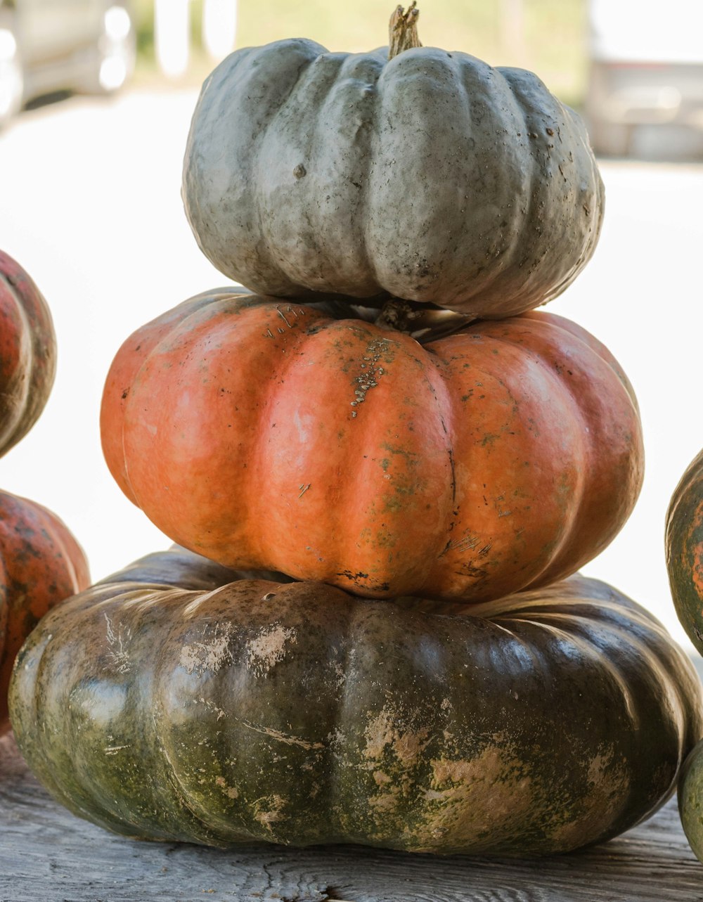 a stack of pumpkins sitting on top of each other