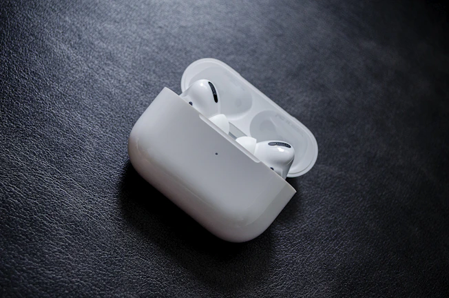 a pair of earphones sitting on top of a table