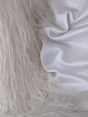 a close up of a white fur coat