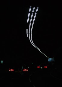 a long line of lights in the dark