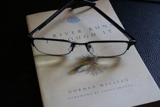 a book with a pair of glasses on top of it
