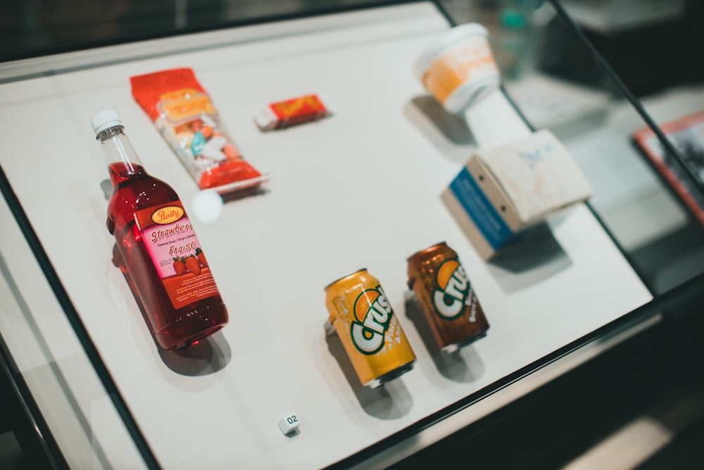 a display case with a variety of food items