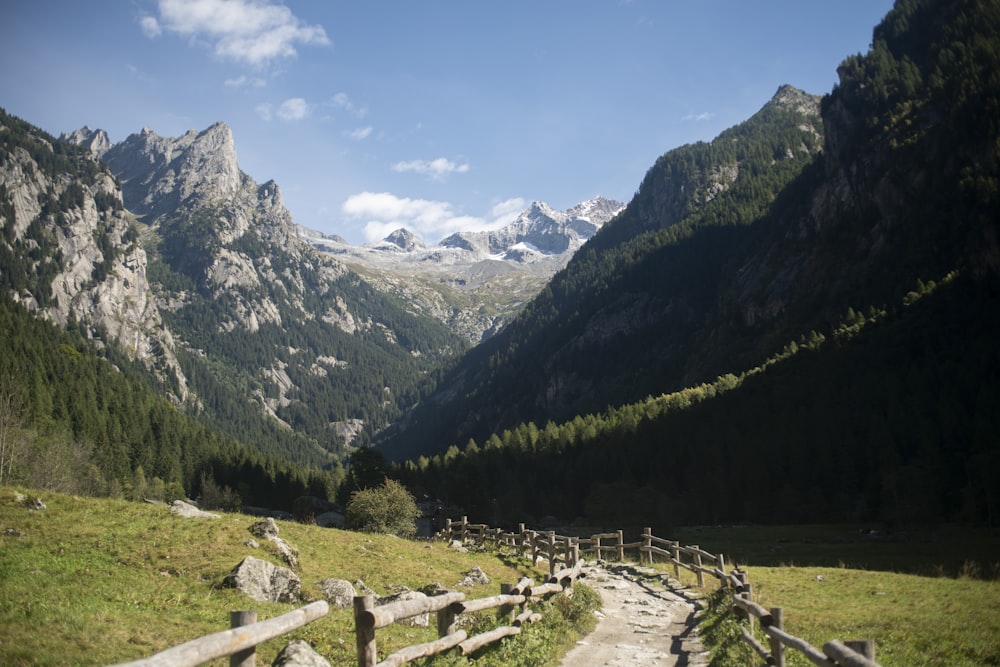 a path in the middle of a mountain valley