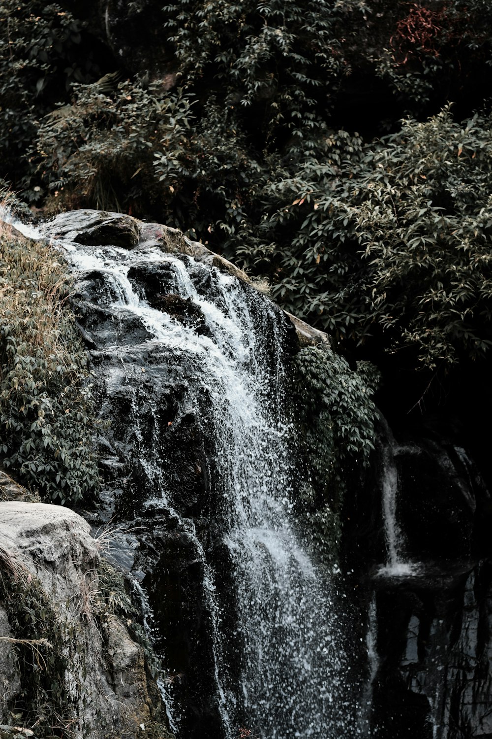 Un homme debout devant une cascade