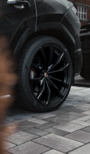 a close up of a tire on a car