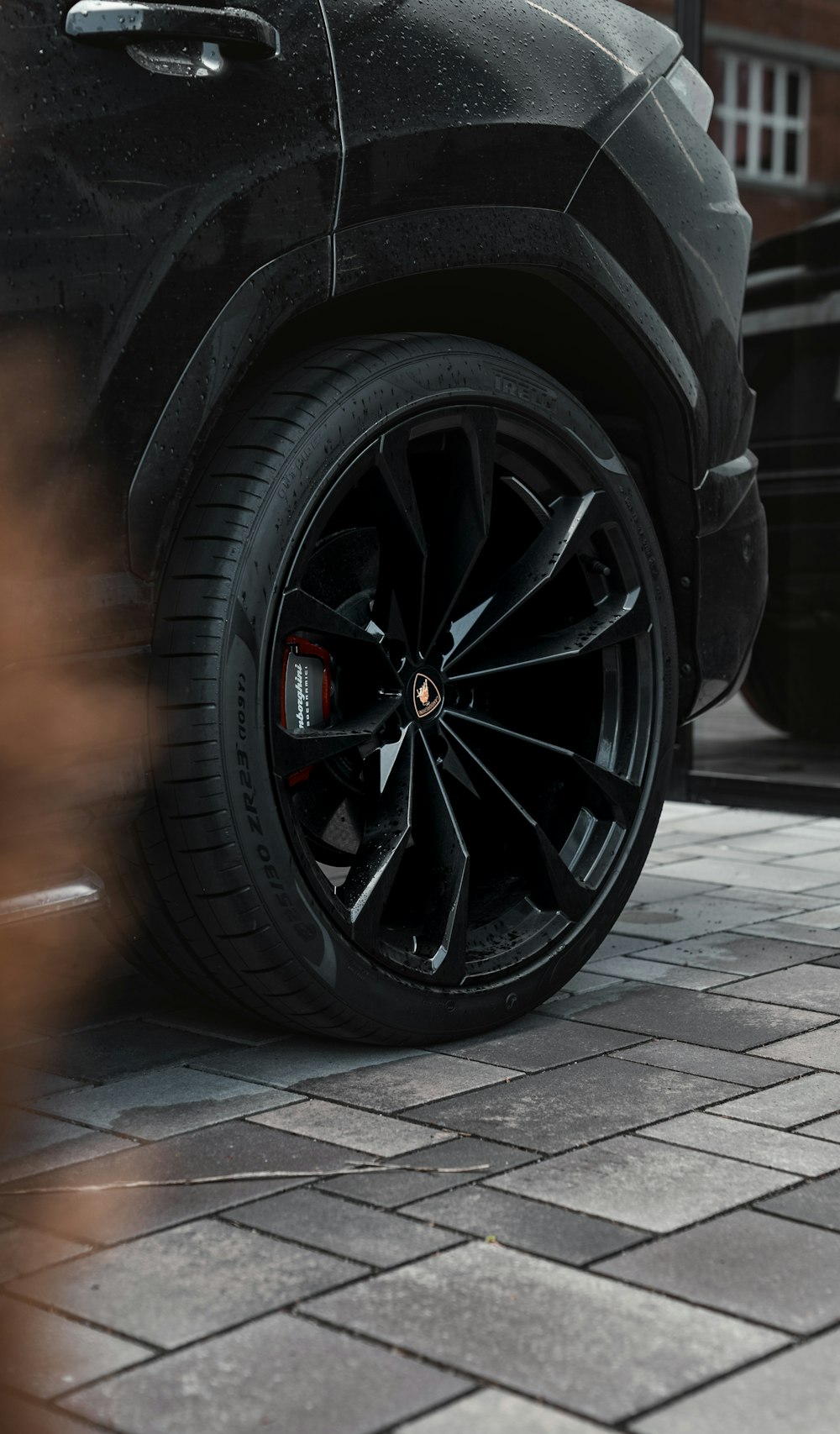 a close up of a tire on a car