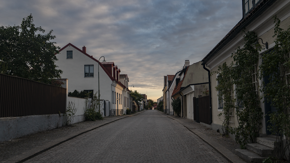 a street with a few buildings on both sides of it