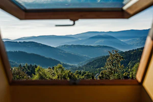 View of a mountain range from a window