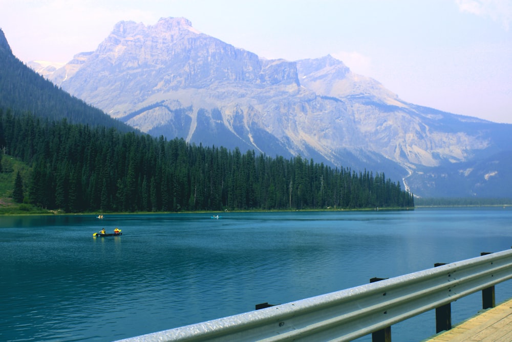 a view of a lake with mountains in the background