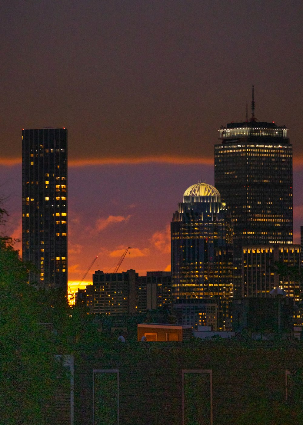 a view of a city skyline at night