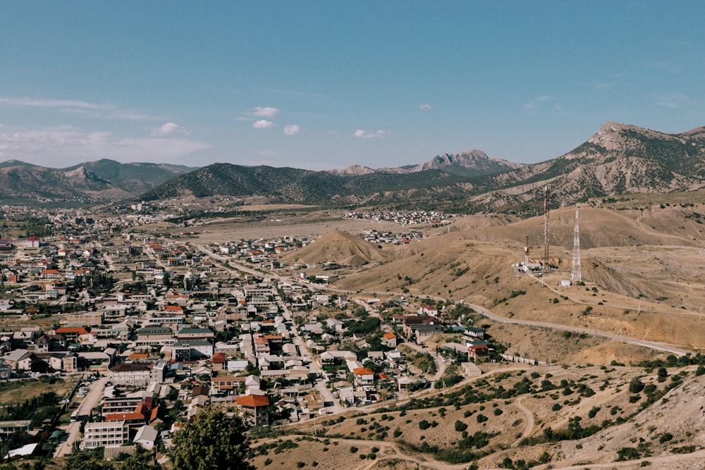 a small town in the middle of a mountain range