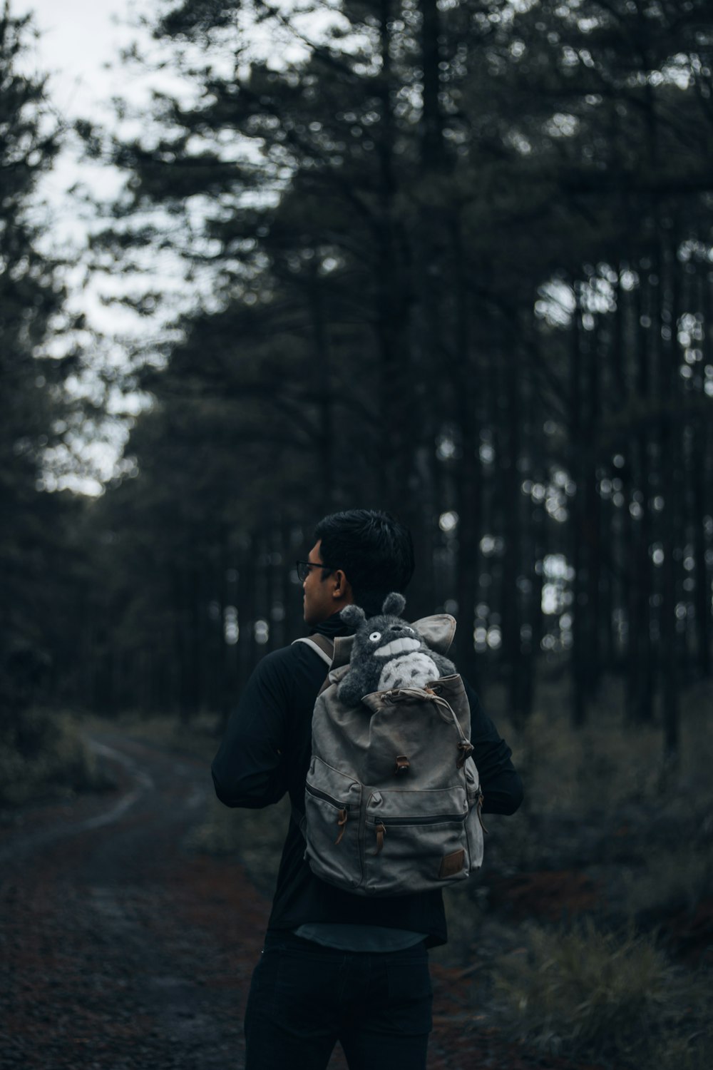 a man with a backpack walking down a road