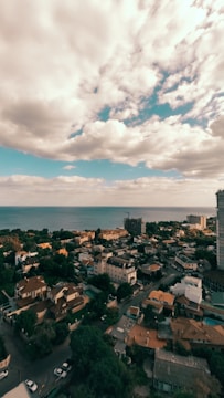 An aerial view of a coastal neighborhood with new homes.