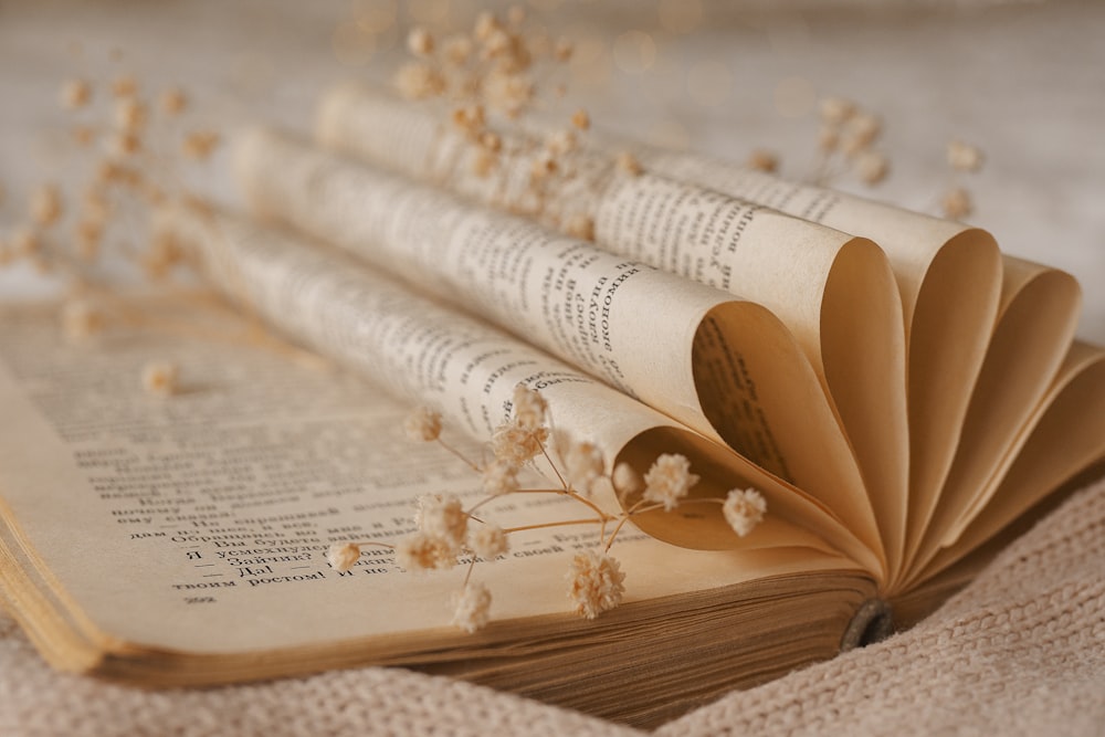 an open book sitting on top of a table