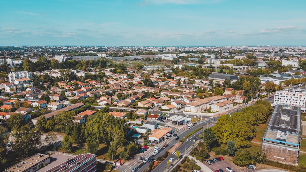 an aerial view of a city with lots of buildings