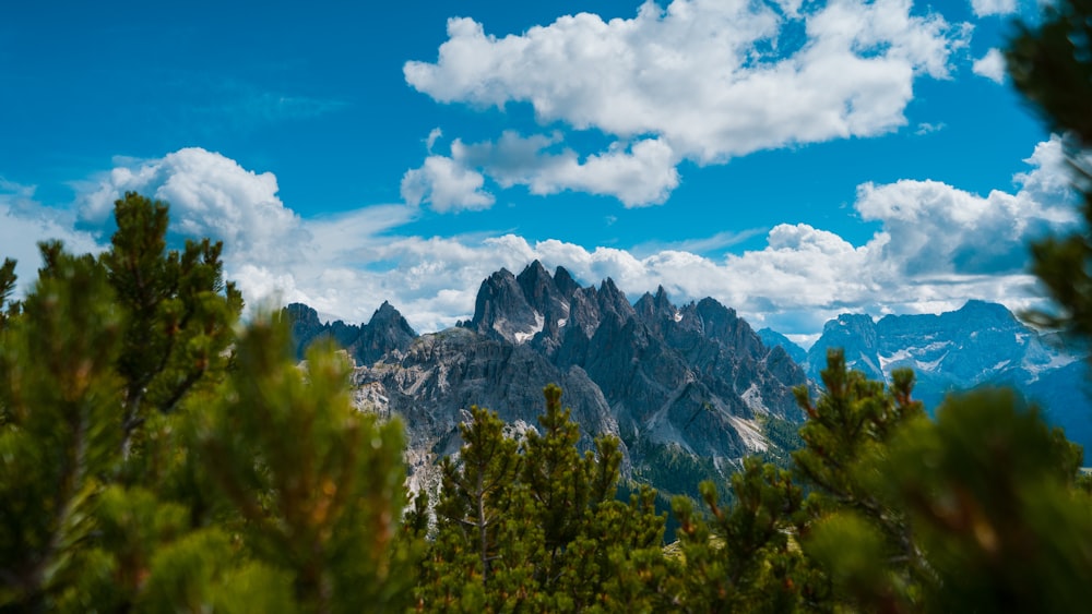 a view of a mountain range from the top of a hill