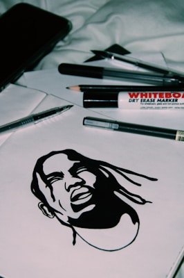 a drawing of a man with a beard on a piece of paper