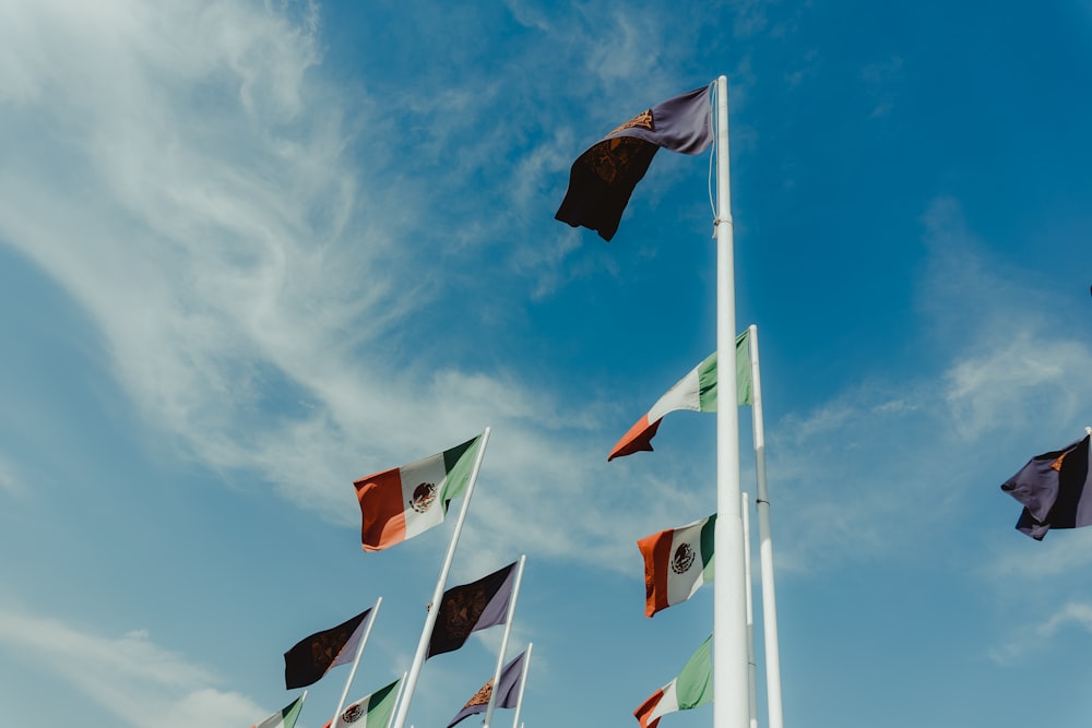a group of flags flying in the air