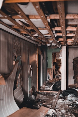 a room that has been gutted with wood