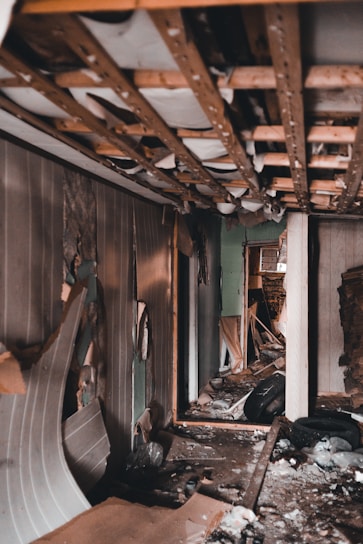 a room that has been gutted with wood