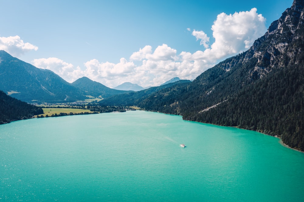 a large body of water surrounded by mountains