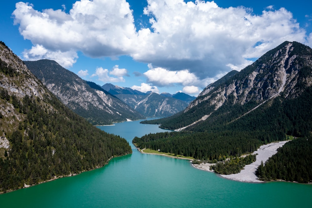 a large body of water surrounded by mountains