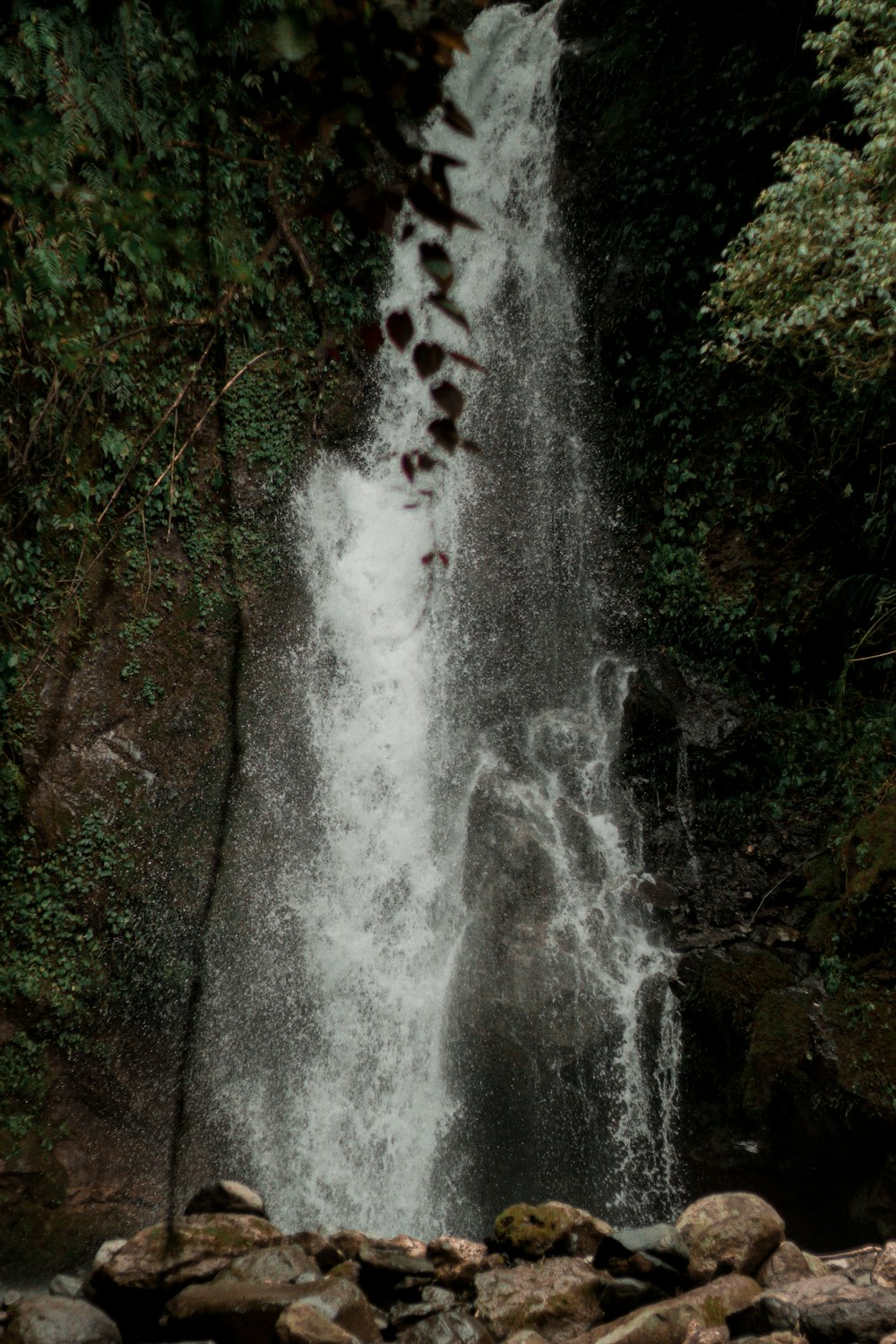 Ein Mann steht vor einem Wasserfall