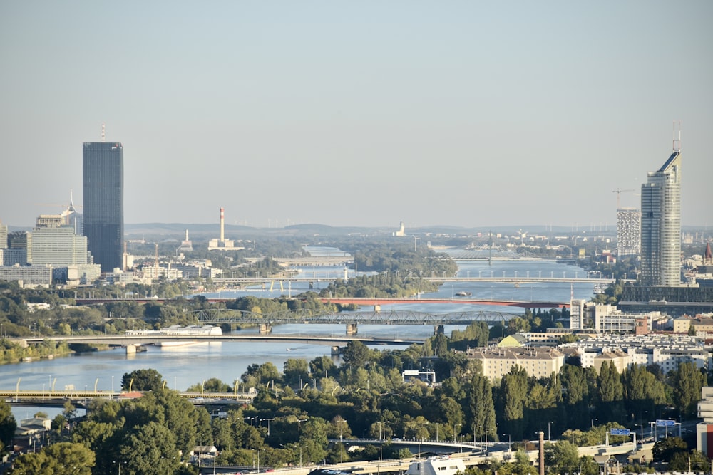 a view of a city with a river running through it