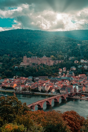 a view of a city with a bridge in the foreground