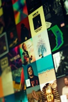 A collage of various album covers, each featuring different styles and themes. The images range from abstract art and portraits to photographs of landscapes and historical figures. The designs are colorful and diverse, showcasing different artistic expressions.