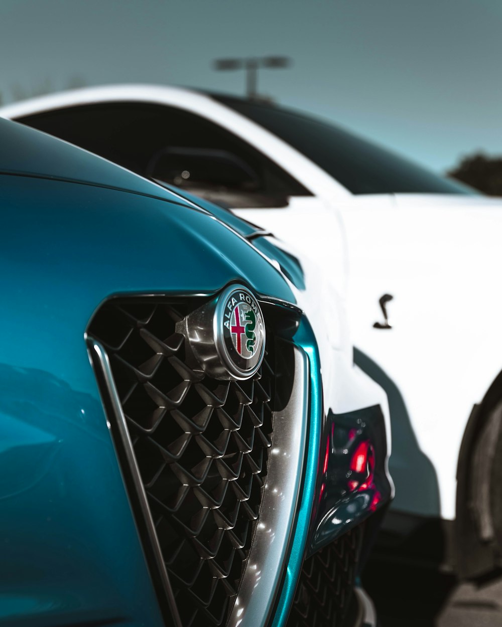 a close up of the front grille of a sports car